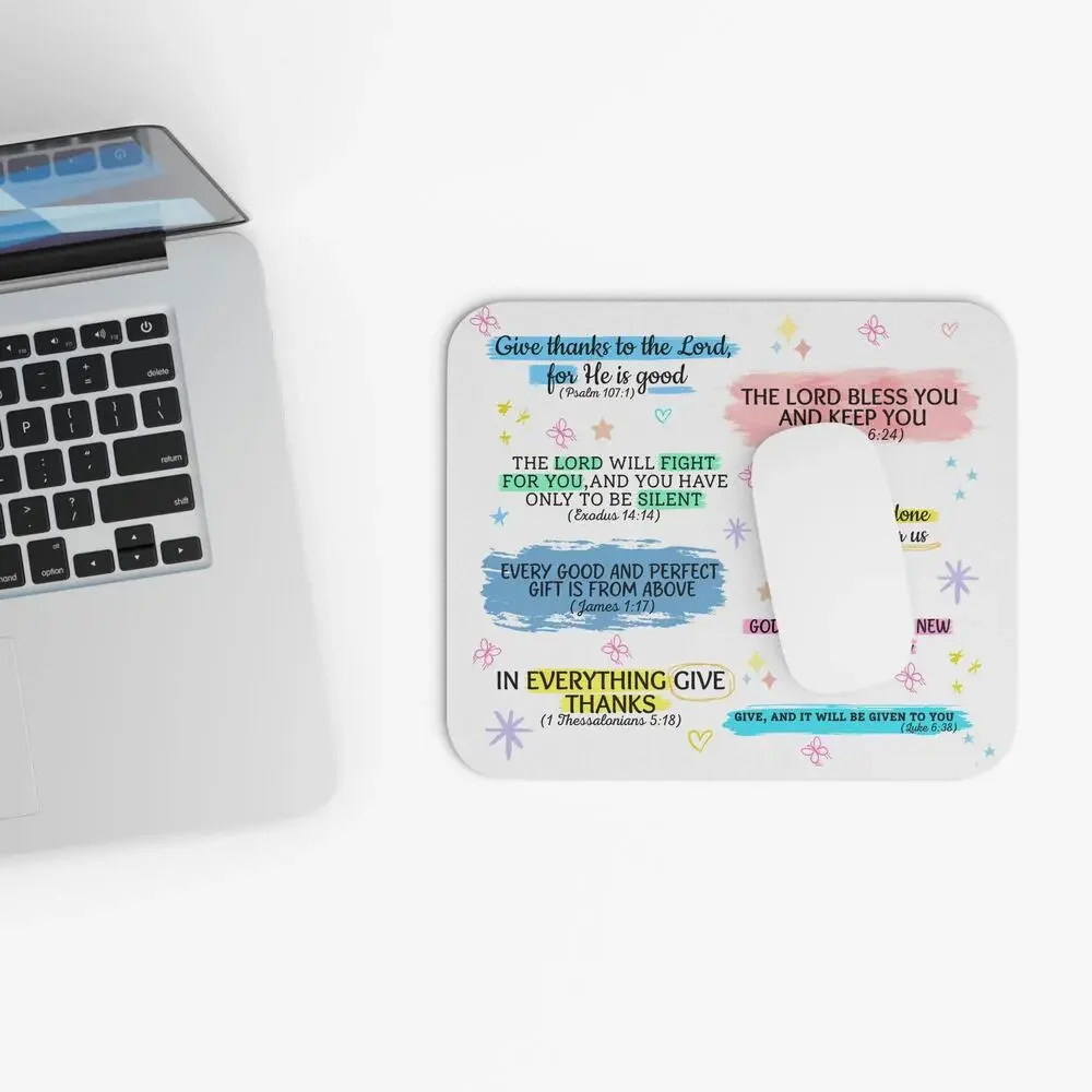 Bible Verse Inspirational Mouse Pad | Christian Scripture Desk Decor I Thanks t